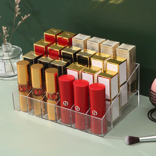 24 Grid Lipstick Holder Acrylic Cosmetics Storage Box Can Store and Sort Lipstick Nail Polish and Jewelry Display Rack