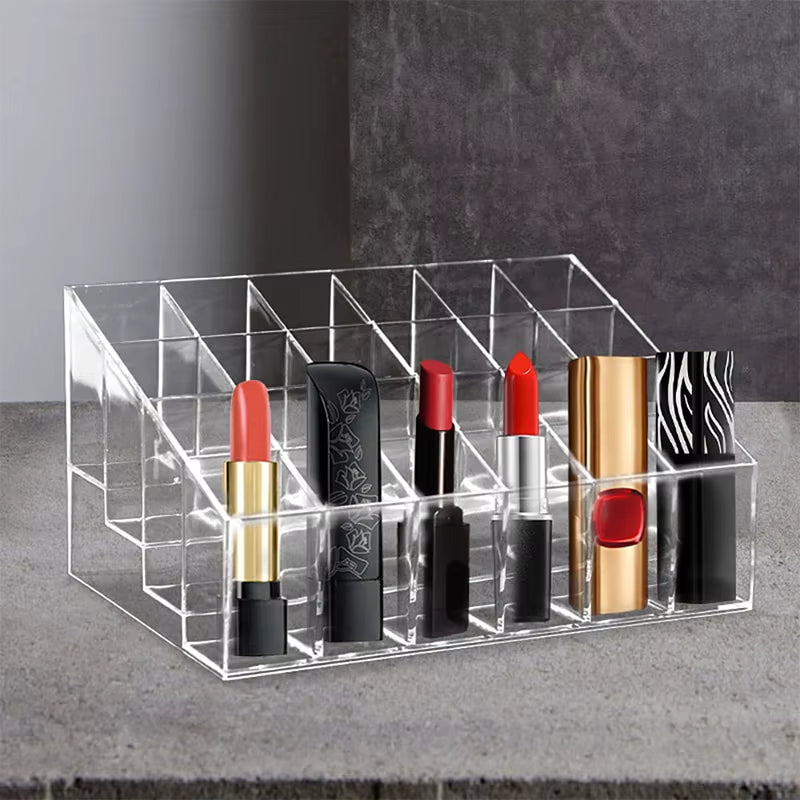 24 Grid Lipstick Holder Acrylic Cosmetics Storage Box Can Store and Sort Lipstick Nail Polish and Jewelry Display Rack