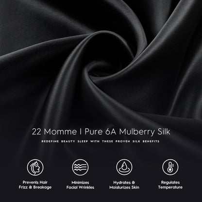 Pillow Cases - 22Mm 100% Pure Mulberry 6A Silk Pillowcase for Hair & Skin with Zipper Closure, Cooling, Natural, Organic, Double Sided Silk Pillow Case (Midnight Black, Queen 20X30 1Pc)
