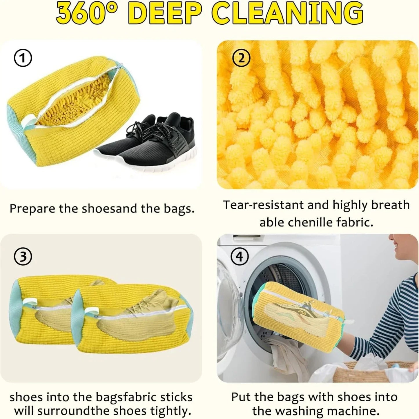 2PCS Shoe Washing Machine Bag Washer and Dryer Reusable Laundry Shoe Bag 360° Wrap-Around Cleaning Wash Bag Sneakers Organizer