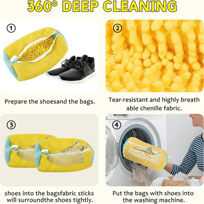 2PCS Shoe Washing Machine Bag Washer and Dryer Reusable Laundry Shoe Bag 360° Wrap-Around Cleaning Wash Bag Sneakers Organizer