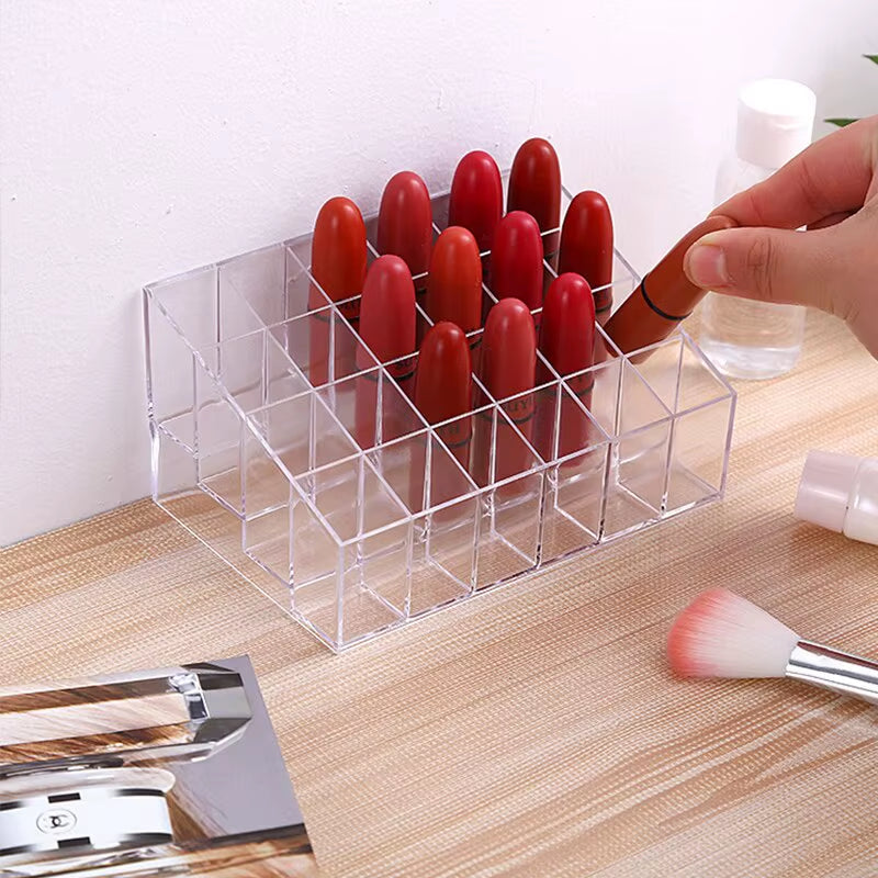 24 Grid Lipstick Holder Acrylic Cosmetics Storage Box Can Store and Sort Lipstick Nail Polish and Jewelry Display Rack