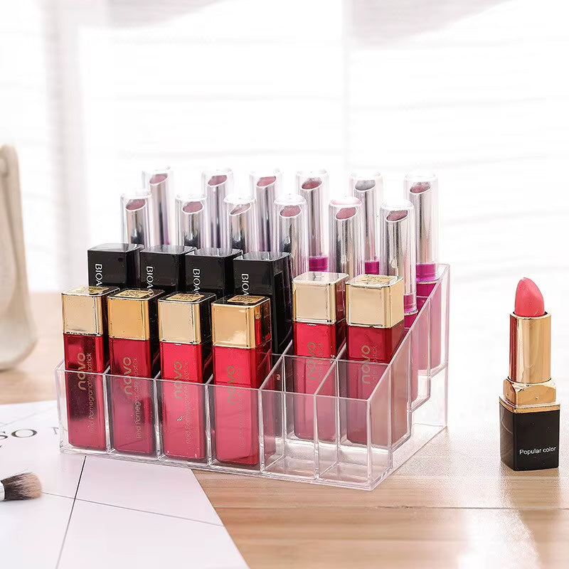 24 Grid Lipstick Holder Acrylic Cosmetics Storage Box Can Store and Sort Lipstick Nail Polish and Jewelry Display Rack