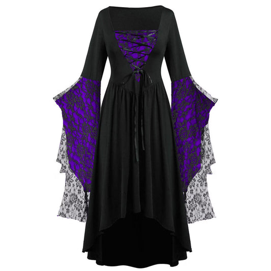 Womens Gothic Dress plus Size Flare Sleeve Dress Skull Lace Print Steampunk Dresses Cocktail Dresses Flowy Goth Corset Dress Maxi Wedding Guest Dresses Summer Savings