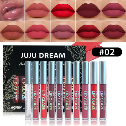 10 Pcs Long-Lasting Nude Lip Gloss Matte Satin Lipstick Waterproof Liquid Lipstick Moisturizing Lip Gloss